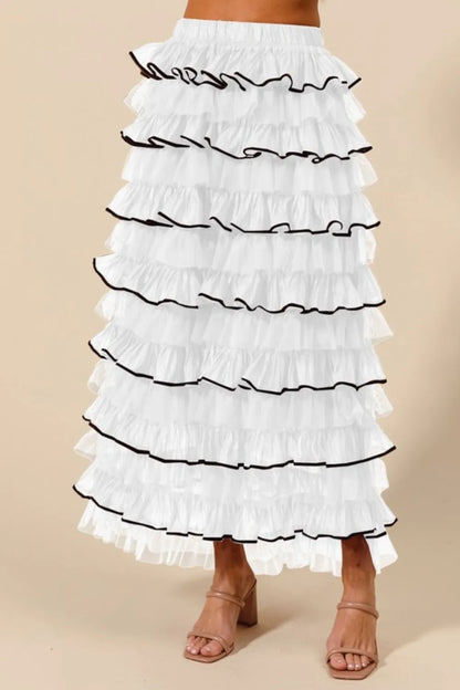 SO ME Layered Ruffled Tulle Maxi Skirt