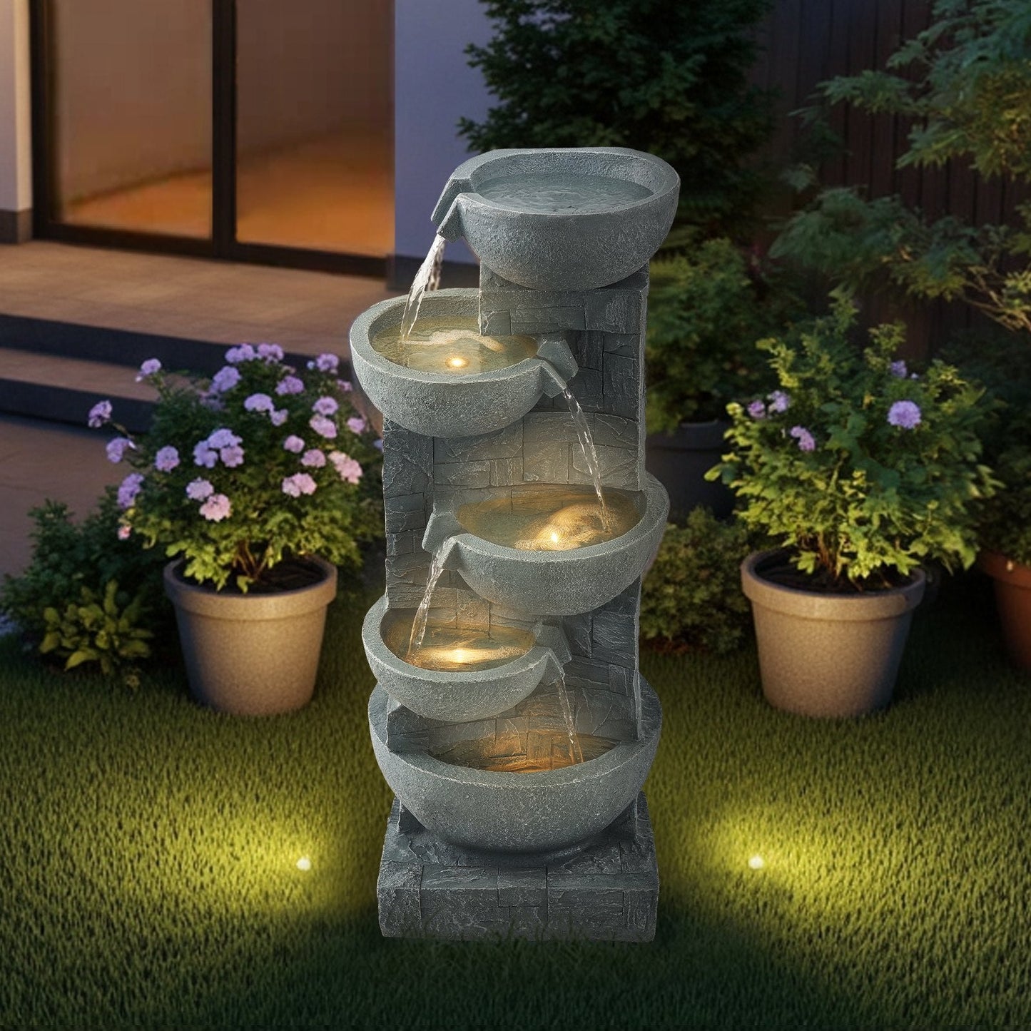 Outdoor Water Fountain 5-Tier Bowl-Shaped Cascading 31.5 In Fountains