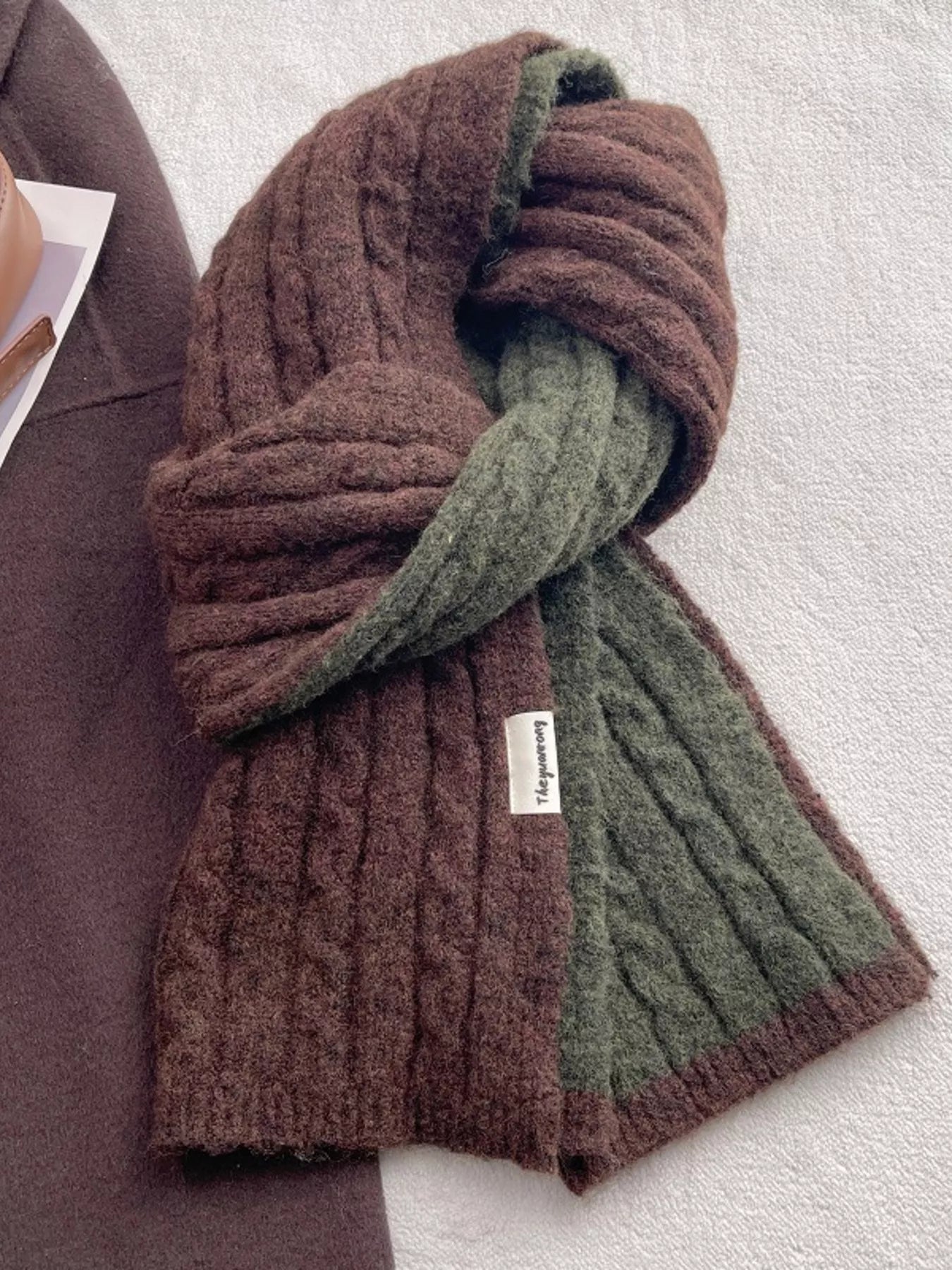 Two Tone Cable knit Warm Scarf