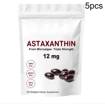 Astaxanthin 12mg Softgels - Triple Strength, From Microalgae, Antioxidant Support, Non-GMO, Gluten-Free & Dairy-Free, 120 Softgels