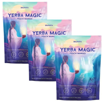 Yerba Mate Instant  Powder, 3-in-1 Super Drink - Clean Energy, Brain Fog Buster, and Gut Health Powered by Nootropics, Prebiotics and Probiotics | Yerba Magic Peach Mango 30 Servings