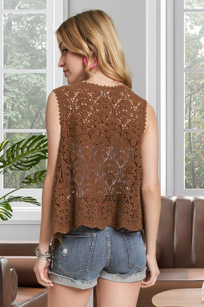 ADORA Crochet Vest With Scallop Hem