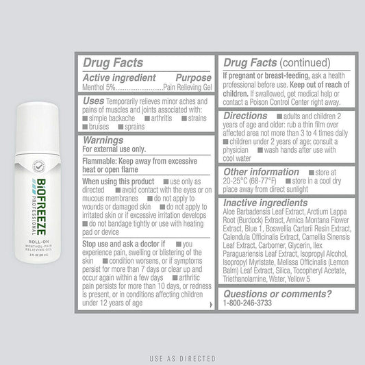 Biofreeze Professional Roll-On Pain Relief Gel, 3 oz