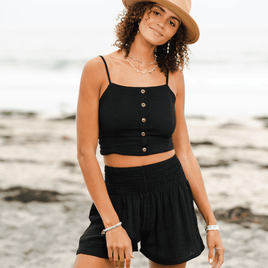Black Cotton Crop Top & Shorts Lounge Set