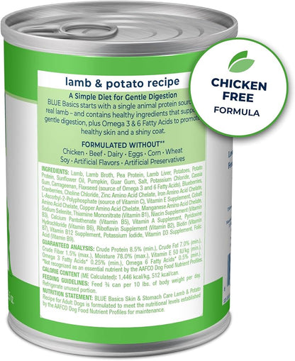 Blue Buffalo Basics Adult Grain-Free Lamb & Potato, Limited Ingredient Diet Wet Dog Food (12.5oz)