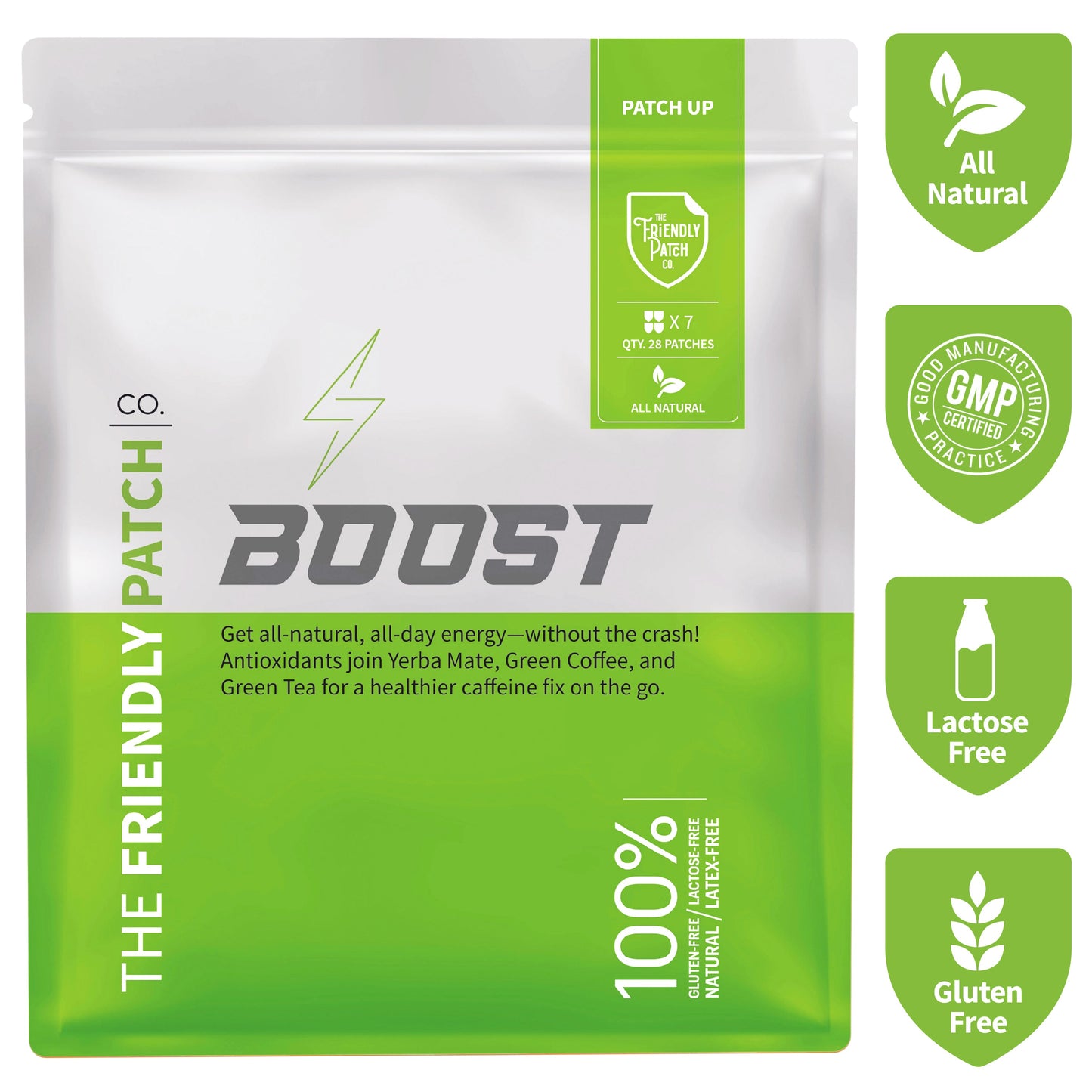 Boost Energy Patches: Caffeine, Guarana Green Tea Transdermal Energy - 28 Pack