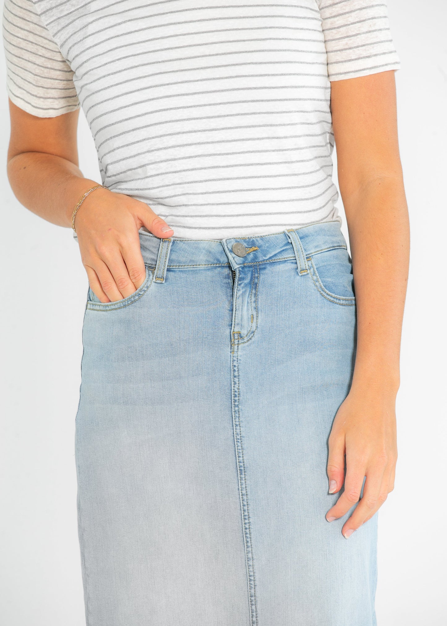 Bria Light Wash Denim Maxi Skirt