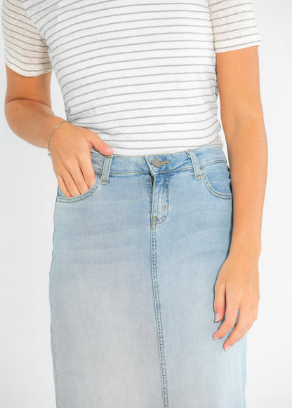 Bria Light Wash Denim Maxi Skirt