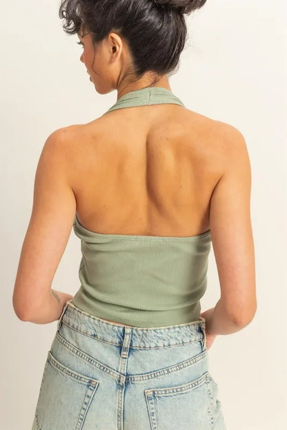 HYFVE Halter Neck Buttoned Washed Top