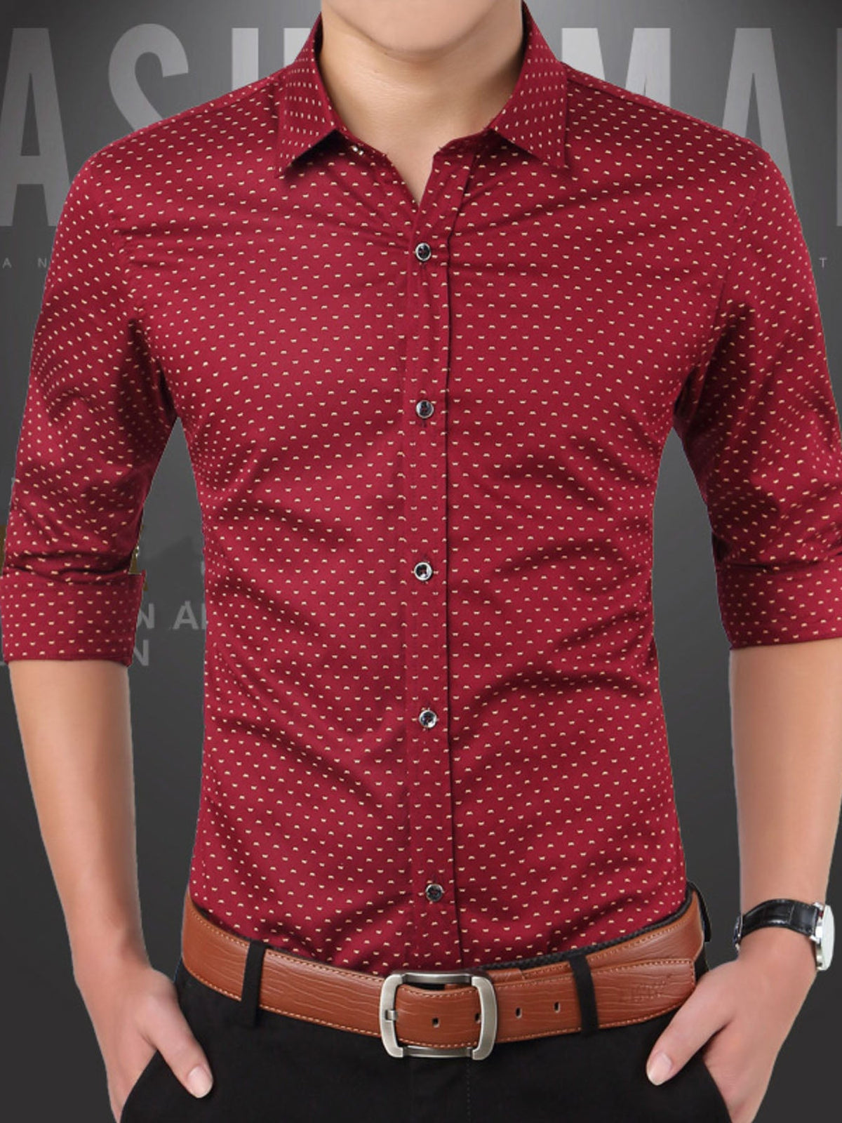 Men's Plus Size Slim Fit Dotted Pattern Shirt