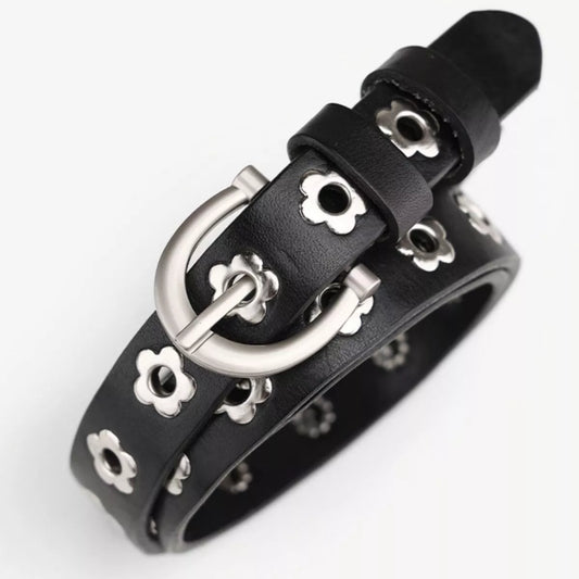 Flower Cutout Leather Belt