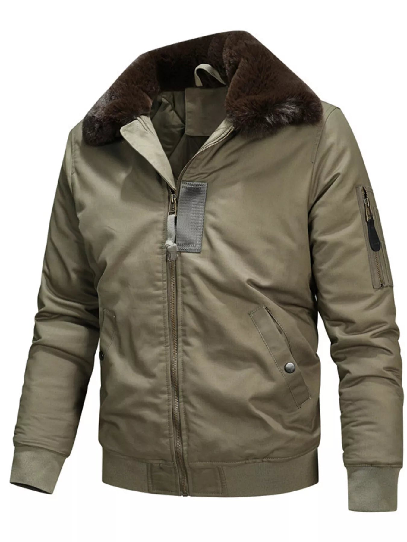 Men's Full Size Vintage Fur Collar Zip Up Jacket Plus Size