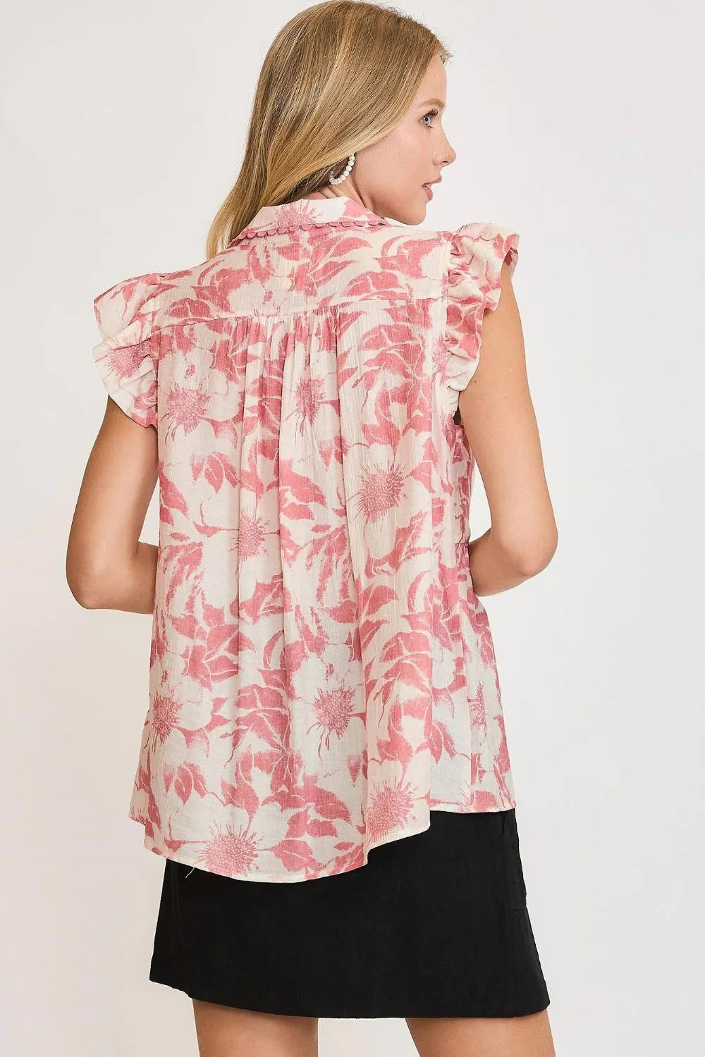 Umgee Full Size Botanical Print Babydoll Top Plus Size