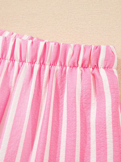 Stripe Buttoned Front Long Sleeve Top and Pants 2 Piece Sleepwear
