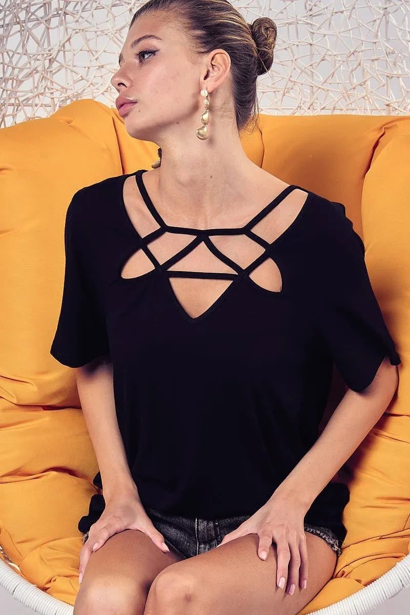 BiBi Silky Knit Top with Front Details