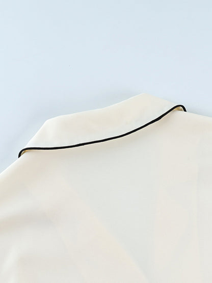 Contrast Trim Button Up Top and Pants Lounge Set