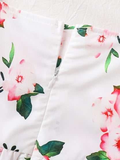 Children's Floral Print Puff Sleeve Casual Dress