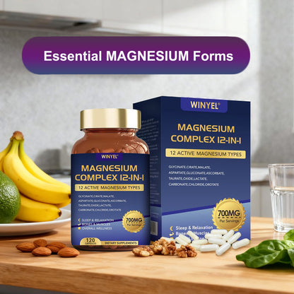WINYEL Magnesium Complex 700mg 12 In 1 Magnesium Supplement With Glycinate, Citrate, Malate  Sleep, Calm, Muscle Relaxation, Heart Health Support  Vegan 120 Capsules