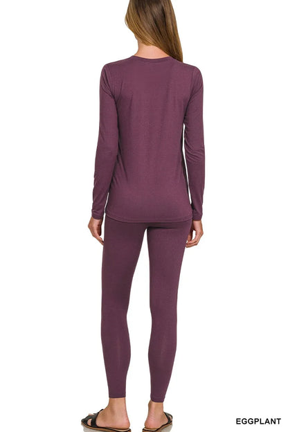 Zenana Microfiber Round Neck Top and Leggings Set
