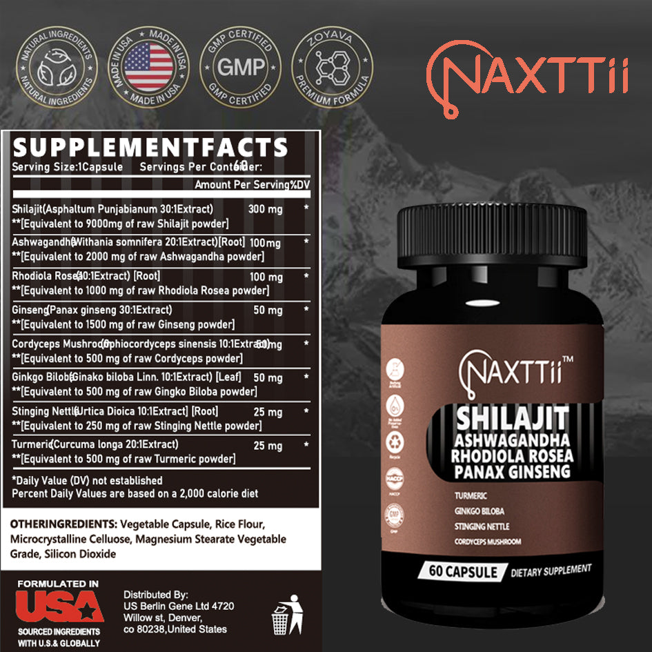 Shilajit Energy Support Capsules 60 Count Bottle Boost Immunity Natural Detox Support