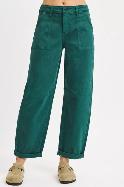RISEN High Rise Ankle Cuffed Barrel Pants