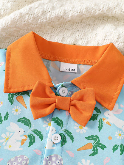 Children's Bunny Print Bodysuit & Suspender Shorts Set