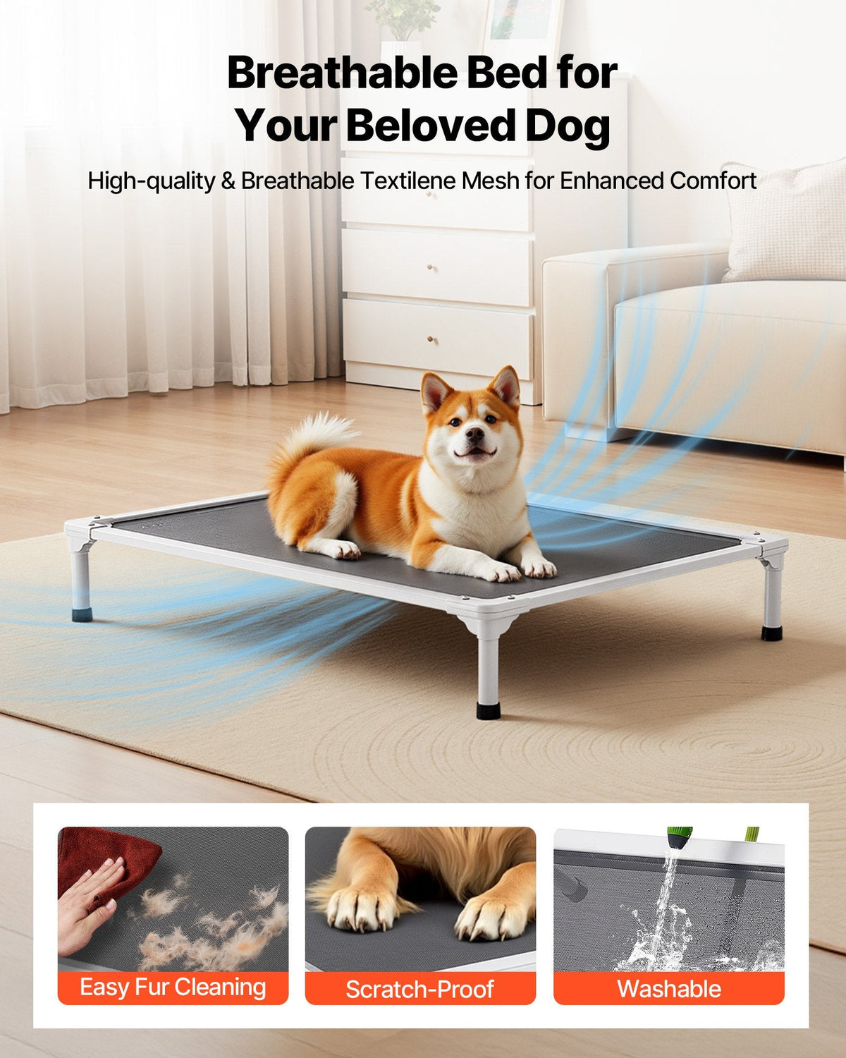 Elevated Dog Bed For Large Dogs Portable Raised Dog Cot With Teslin Mesh L