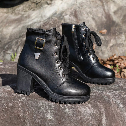 Lace Up Block Heels Boots