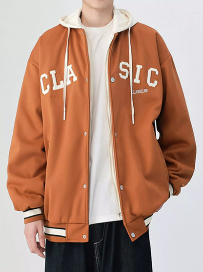 Men's Plus Size Snap Down Long Sleeve Drawstring Hooded Jacket