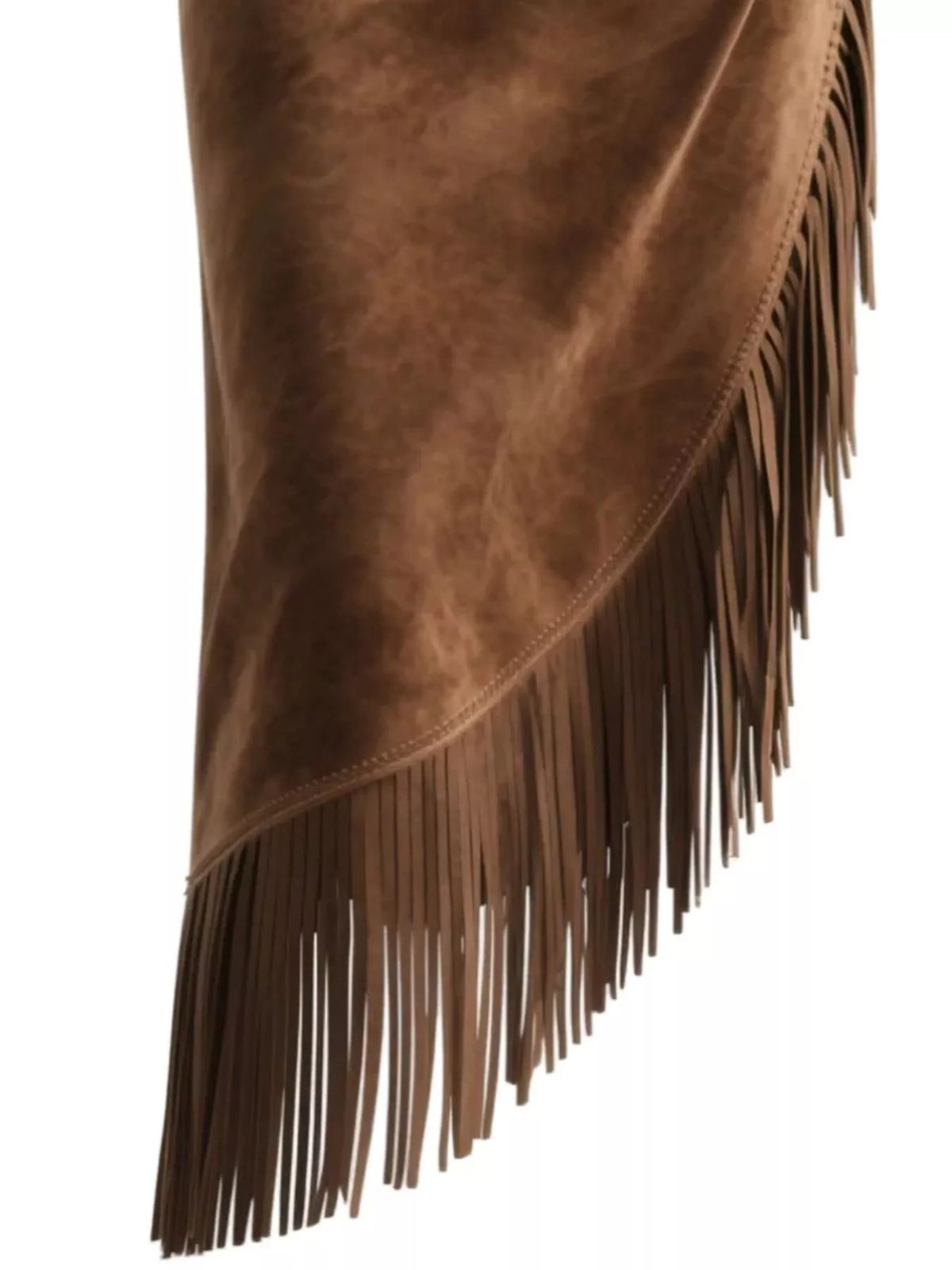 Full Size Suede Fringe Asymmetric Skirt Plus Size