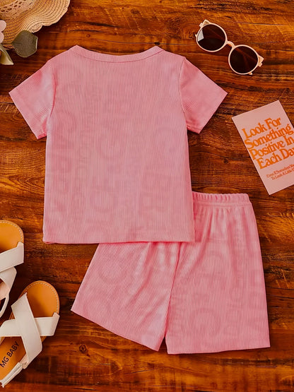 Children's Casual Ribbed Knit Tee and Shorts Two-Piece Set