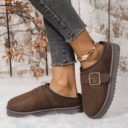 Buckle Decor Plush Lined Warm Slippers