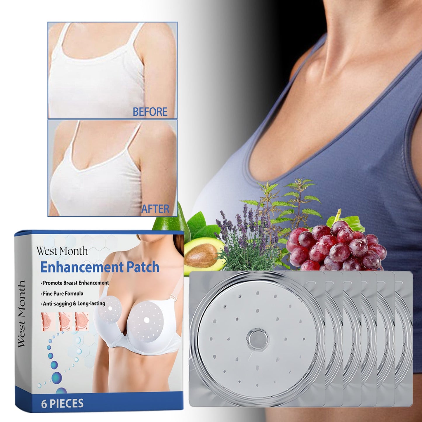 Breast Enhancement Patch, Firming Lifting Chest Mask For Sagging & Loose Skin, Natural Plant Extract Breast Plump Patches, 6 Pcs