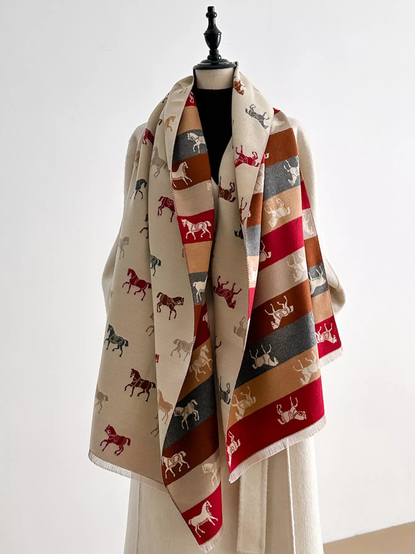 Horse Print Raw Hem Scarf