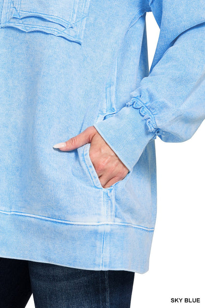 Zenana Halo Washed French Terry Exposed-seam Sweatshirt