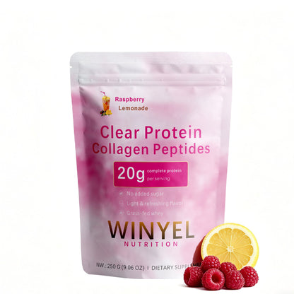 WINYEL Nutrition Clear Protein Collagen Peptides, Raspberry Lemonade, 20g Protein, Zero Sugar, Grass-Fed Whey, 250g