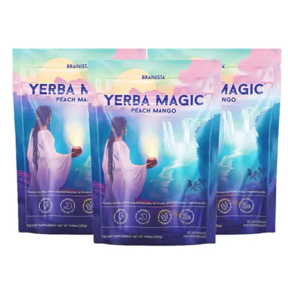 Yerba Mate Instant  Powder, 3-in-1 Super Drink - Clean Energy, Brain Fog Buster, and Gut Health Powered by Nootropics, Prebiotics and Probiotics | Yerba Magic Peach Mango 30 Servings