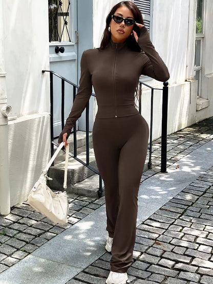 Zip Up Long Sleeve Outerwear and Pants Active Set