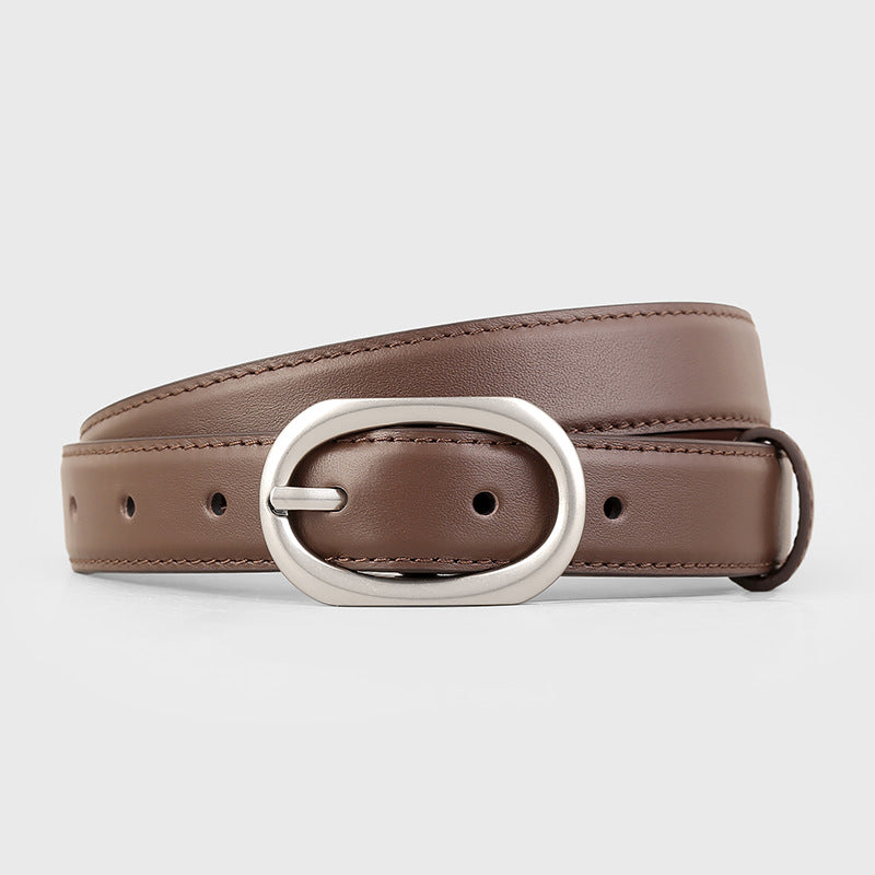 Oval Buckle Leather Belt