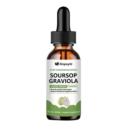 Soursop Graviola 1800mg Ultra Concentrated Liquid Drops - Leaf & Fruit Herbal Supplement, Immune Support, 60ml