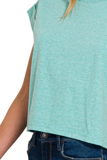 Zenana Rolled Sleeve Crop T-Shirt