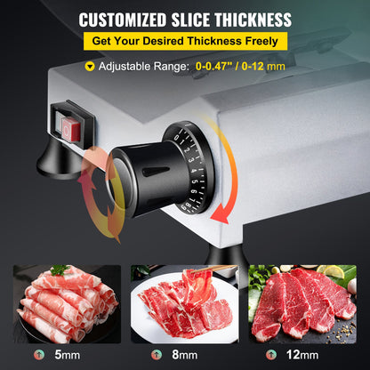 VEVOR 240W Commercial Meat Slicer, Electric Deli Food Slicer, Carbon Steel Blade Electric Food Slicer, 350-400RPM Meat Slicer, 0 - 0.47 Inch Thickness Adjustable For Commercial And Home Use