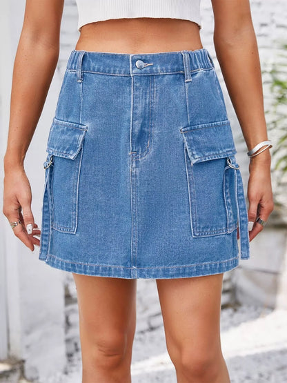 Casual Cargo Denim Skirt