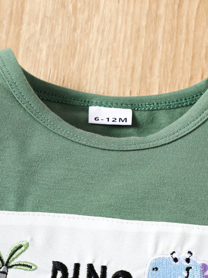 Children's Dino Embroidered Tee & Striped Shorts Set
