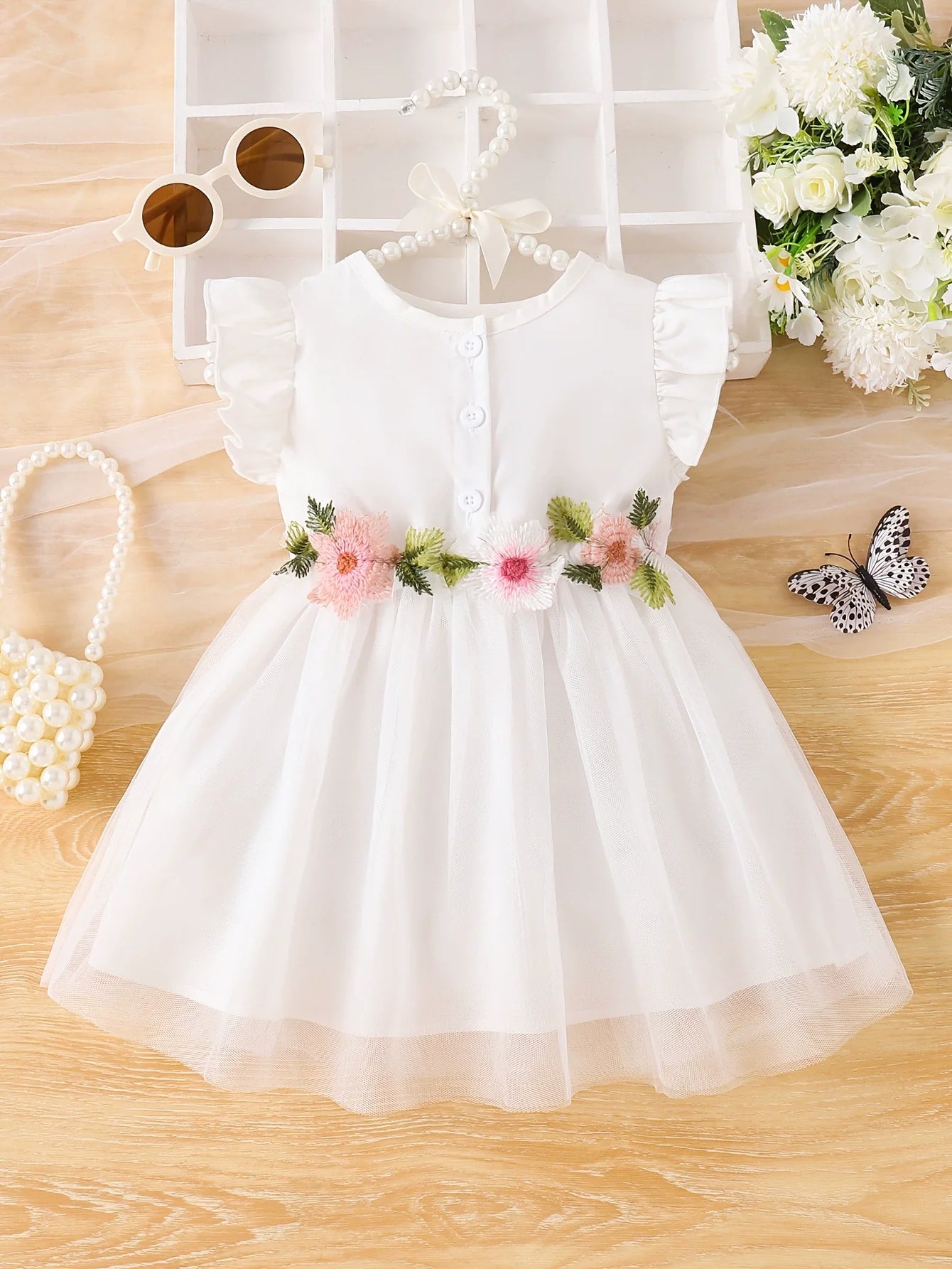 Children's Floral Ruffle Sleeve Dress