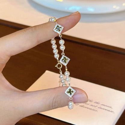 Pearl Zircon Chain Geometric Bracelet