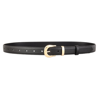 Leather Skinny Belt with Golden Buckle