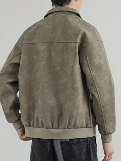 Men's Plus Size Zip Up Faux Leather Shacket