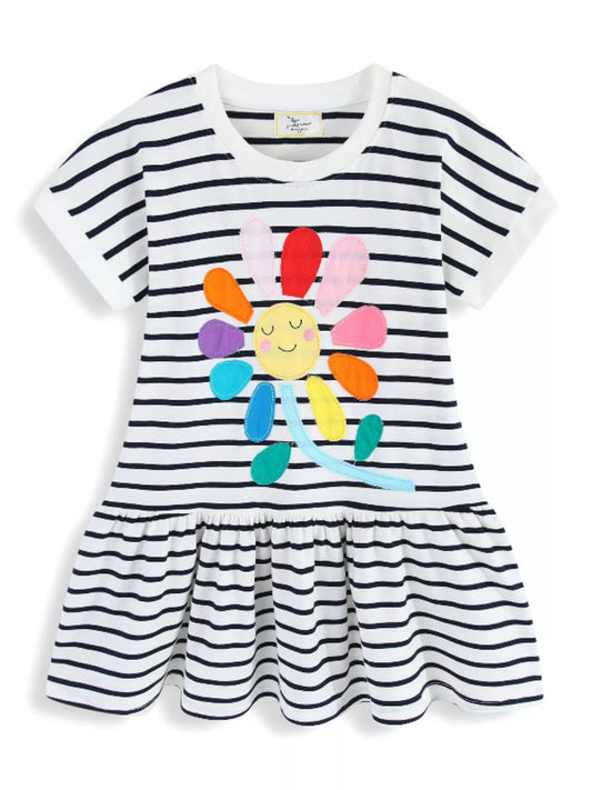Children's Striped Flower Casual Dress