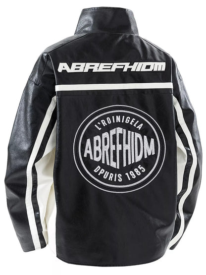 Men's Plus Size Zip Up Long Sleeve Leather Jacket